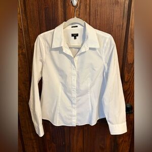 Talbots white button down blouse women’s size 12P, pleated, used